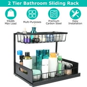 iMounTEK 2 Tier Under Sink Organizer, Rustproof Pull Out Under Cabinet Basket for Kitchen Bathroom, Black
