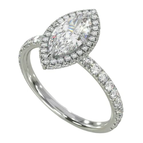 HeartsAndYou 4ct Marquise Cut Moissanite Accent Edge Halo Engagement Ring for Women 18k White Gold over Silver