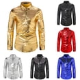 thumbnail image 3 of Mens Shiny Shirt Nightclub Sequin Long Sleeve Casual Button Down Shirts, 3 of 8