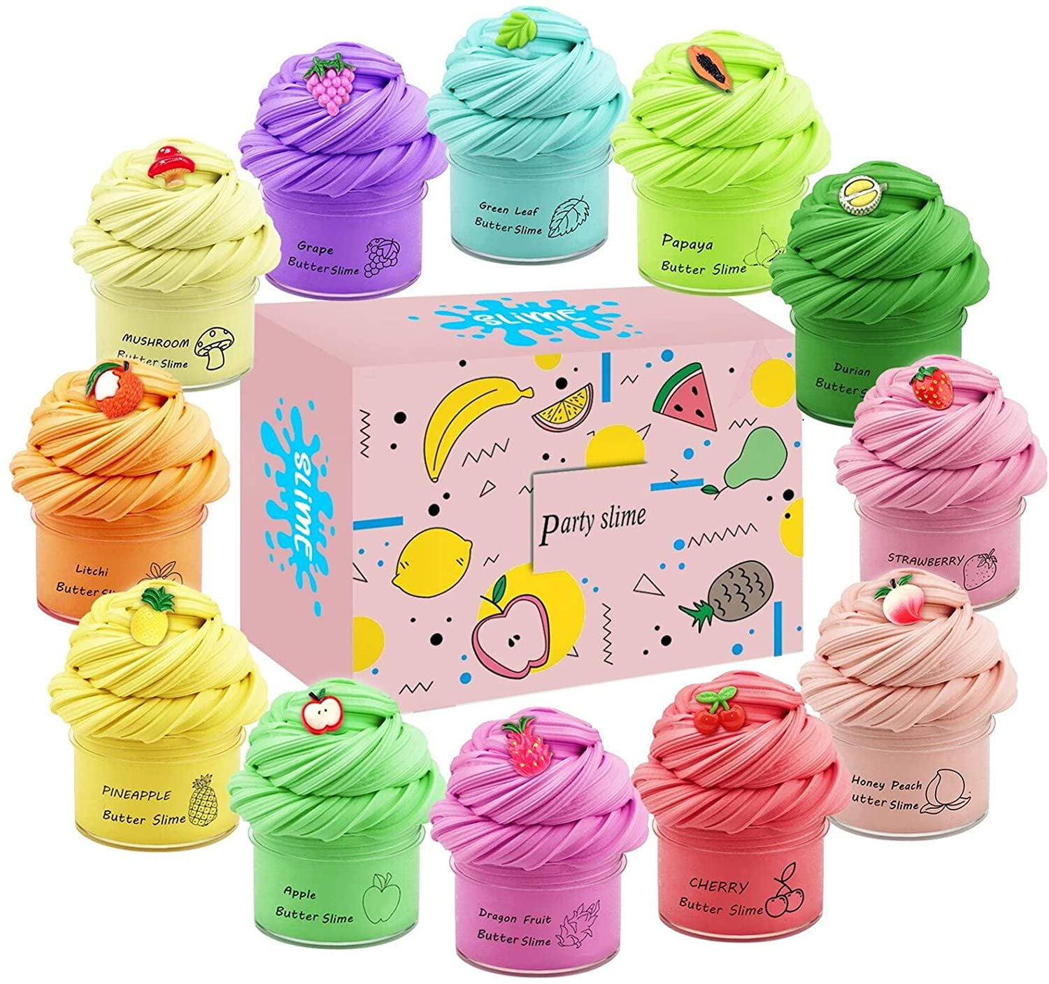 Fluffy Slime Kit for Girls and Boys -36 Pack Scented Butter Slime Set Soft and Non-Sticky Slime Charms For Kids Include Fruit Unicorn Ice Cream Etc