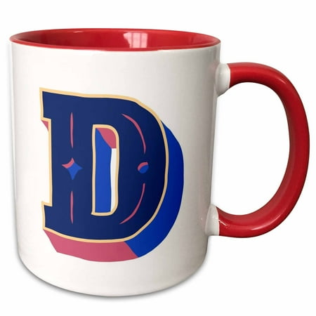 3drose, Personalized Initial Letter D 3d Blue, 11oz Two-tone Red Mug