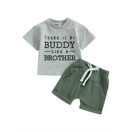 

GXFC Toddler Baby Boys Summer Shorts Outfits Infant Boys Short Sleeve Letter Print T-Shirt Tops+Short Pants Set Casual Clothes 2Pcs 3M-3T