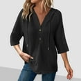 thumbnail image 7 of TKYCMSUAKI Women Plus Size Shirts Waffle Knit 3/4 Sleeve Tees Button V Neck Drawstring Pullover Hoodie Casual Tunic Tops, 7 of 7