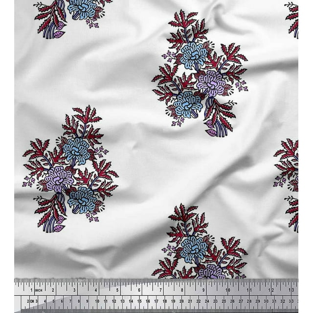Soimoi Modal Satin Fabric Leaves & Floral Block Printed Craft Fabric by The Yard 42 Inch Wide