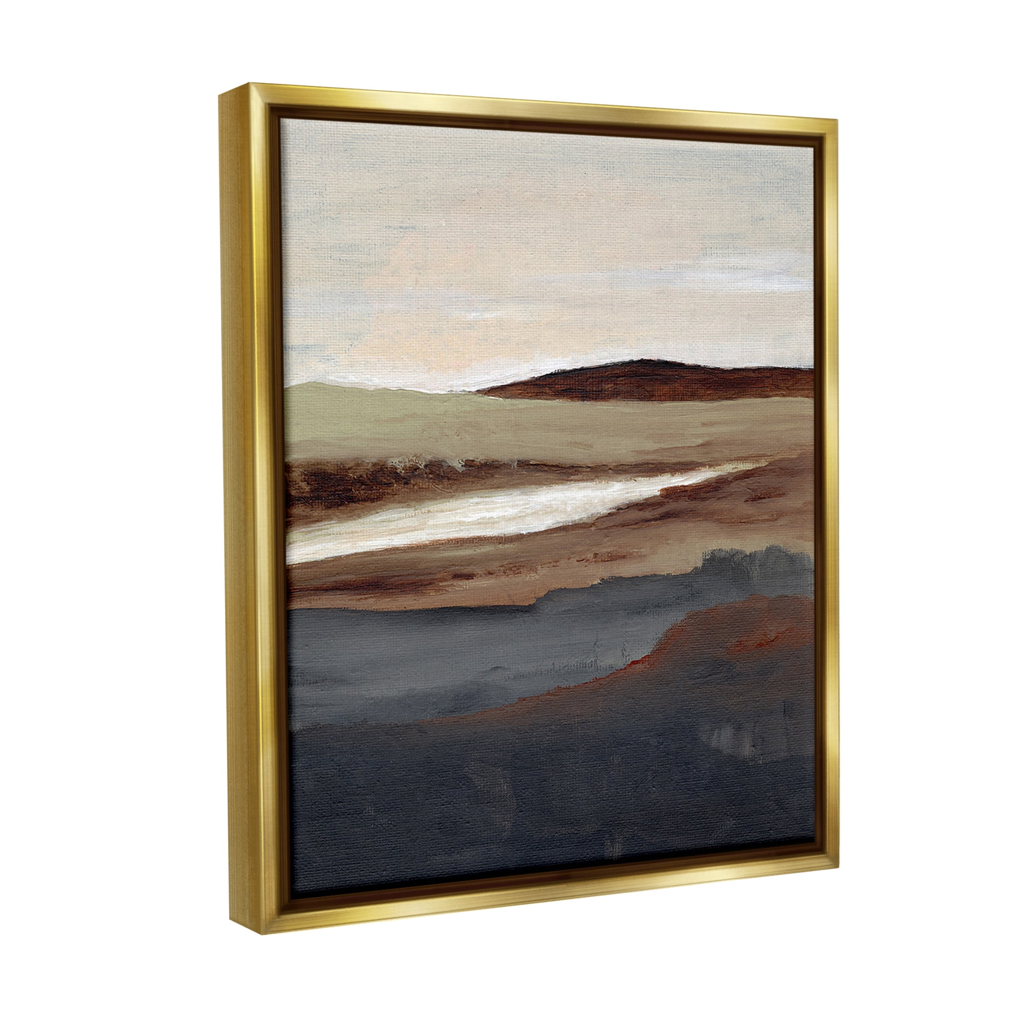 Stupell Industries Rustic Hills Abstraction Landscape Painting Gold Floater Framed Canvas Art Print Wall Art, 17 x 21