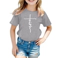 thumbnail image 4 of Curuila Kids Girls Tops Short Sleeve Crew Neck Tee With Letter Print For Outdoor Activities Comfortable Casual Summer Shirts Grey Size 10-11 Years, 4 of 4