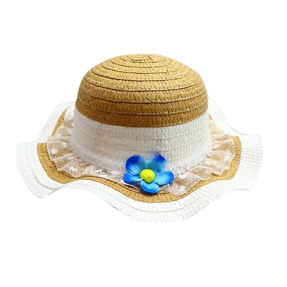 WMTBSRSW Summer Straw Hat for Toddler Girls Large Brim Colorful Beach Hat Cute Flower Sun Hat Lightweight Panama Hat