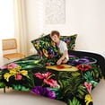 thumbnail image 4 of Metsweet Animal Dinosaur King Size Comforter Sets 3pcs, Tropical Flowers Leaves Comforters King Size, Green Purple Red,Black Reversible,1 Comforter and 2 Pillowcases, 4 of 6