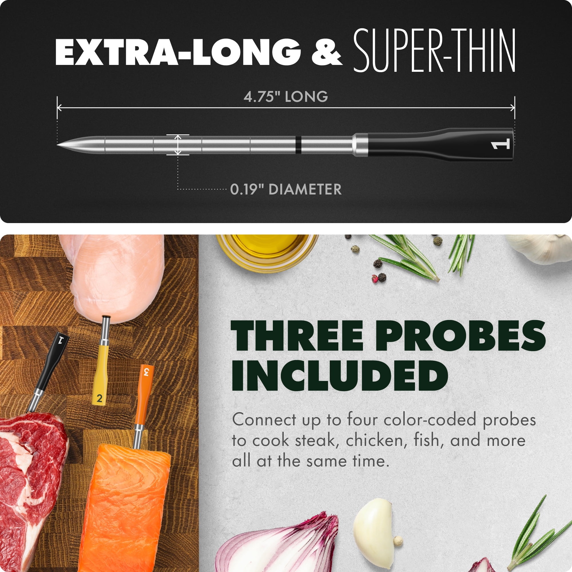 iQ Sense by CHEF iQ Smart Wireless Meat Thermometer, WiFi Unlimited Range, 5 Sensors, 3 Ultra-Thin Probes - 2025 Version, Gen 3