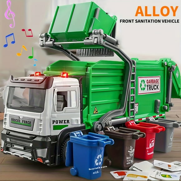 LNGOOR Camion à Ordures avant en Alliage Simulé Jouet Nettoyage Bac de Tri des Déchets Assainissement et Nettoyage Modèle d'Ingénierie Voiture Garçon
