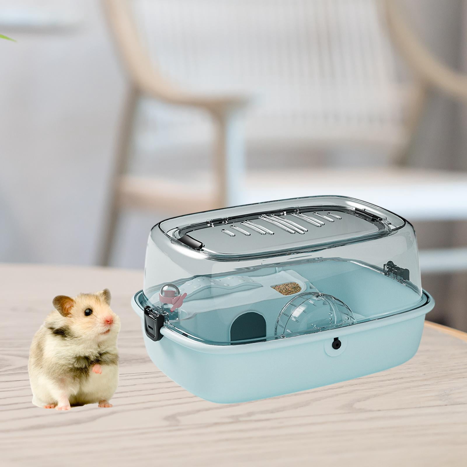 balikha Large Hamster Cage House with An Apparent Top, Transparent, Portable, Small Animal Cage Hamster Habitat for Mice Sugar Glider blue