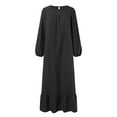 thumbnail image 3 of MIXUE Summer Dresses for Women Solid Color Round Neck Long Sleeve Casual Maxi Dress Holiday Wear,Black,S, 3 of 4