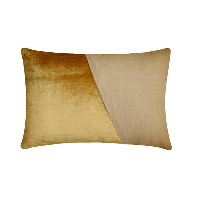 The HomeCentric Decorative Gold Pack of 2,12"x24" (30x60 cm) Lumbar Pillow Cover, Velvet & Linen Solid Color Block Oblong Pillow, Patchwork Pattern Modern Style - Velutinous Gold