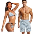 thumbnail image 2 of Uourmeti Shark Palm Tree Print Couples Matching Swimsuits His and Hers Swimsuits Matching Set Womens Bikini & Mens Swim Trunks Summer Bathing Suit, 2 of 6