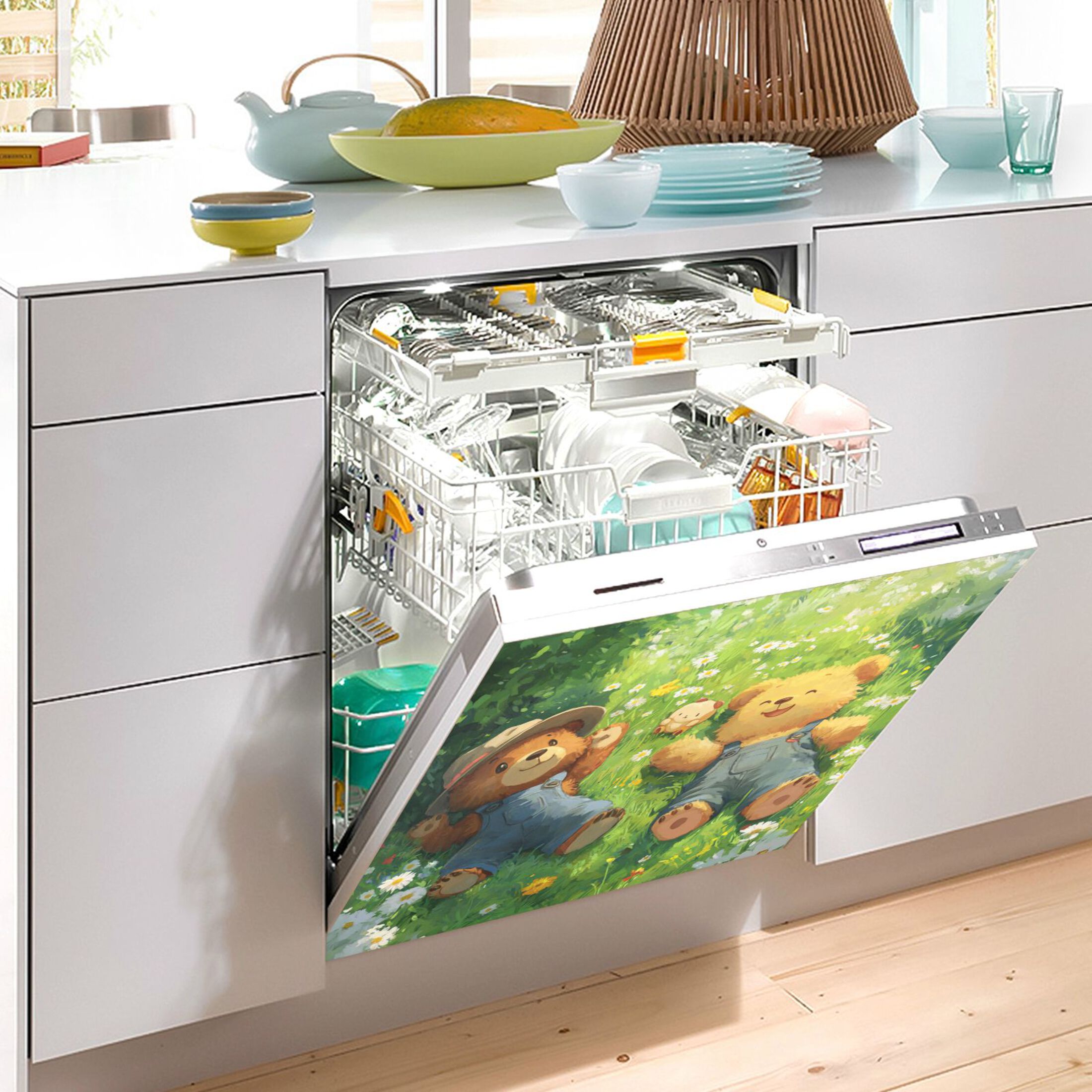 Dishwasher Magnetic Refrigerator Magnet Cover Sticker Home Decorative 23"x26" Two Cute Bears