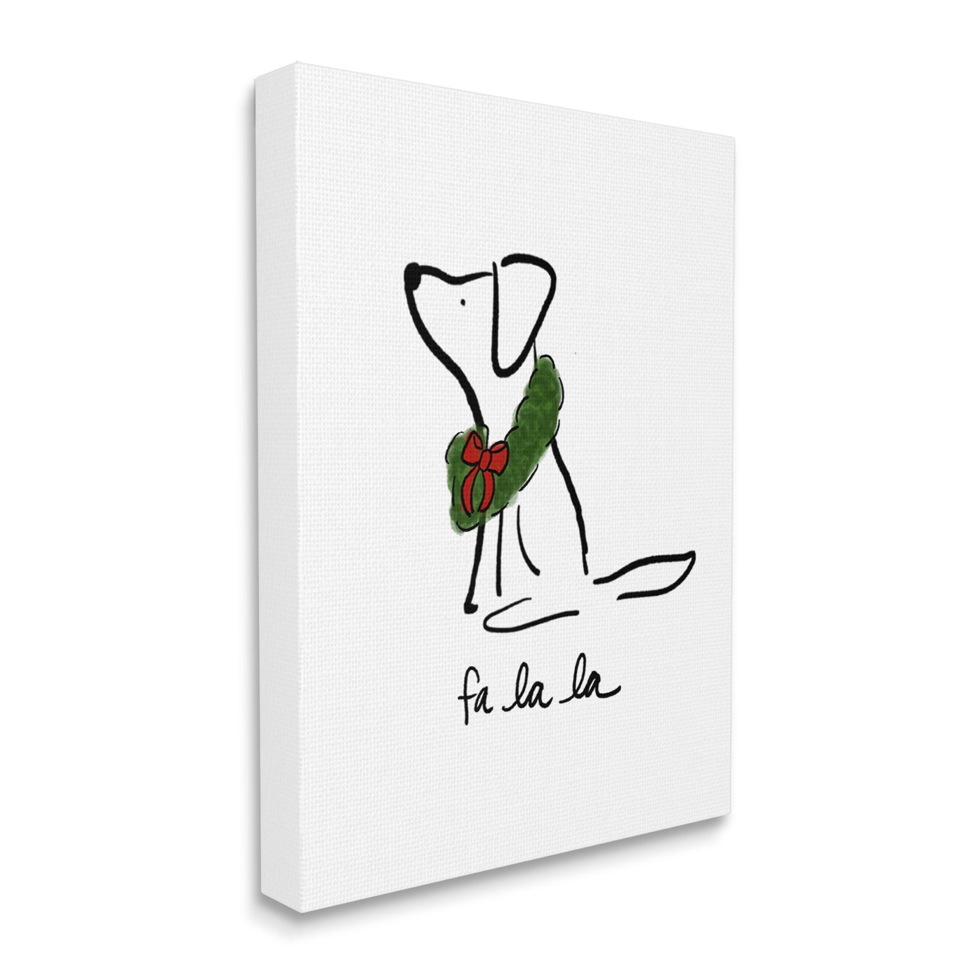 Fa La La Holiday Caroling Dog Line Doodle Wreath Animals & Insects Graphic Art Gallery-Wrapped Canvas Print Wall Art