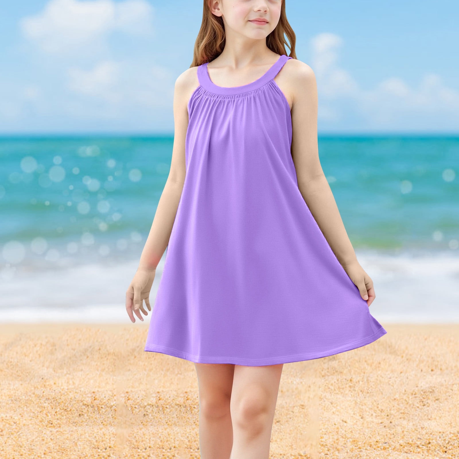 FAIWAD Girls Dresses Beach Swim Cover Up Summer Casual Tank Dress Kids Sleeveless Flowy A-Line Midi Sundress 4-15 Years