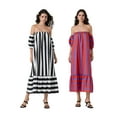thumbnail image 4 of Rdhnmea Women Summer Striped Maxi Dress Short Sleeve Off Shoulder Strapless Tube Top Long Dress Flowy Swing Beach Vacation Dress, 4 of 9