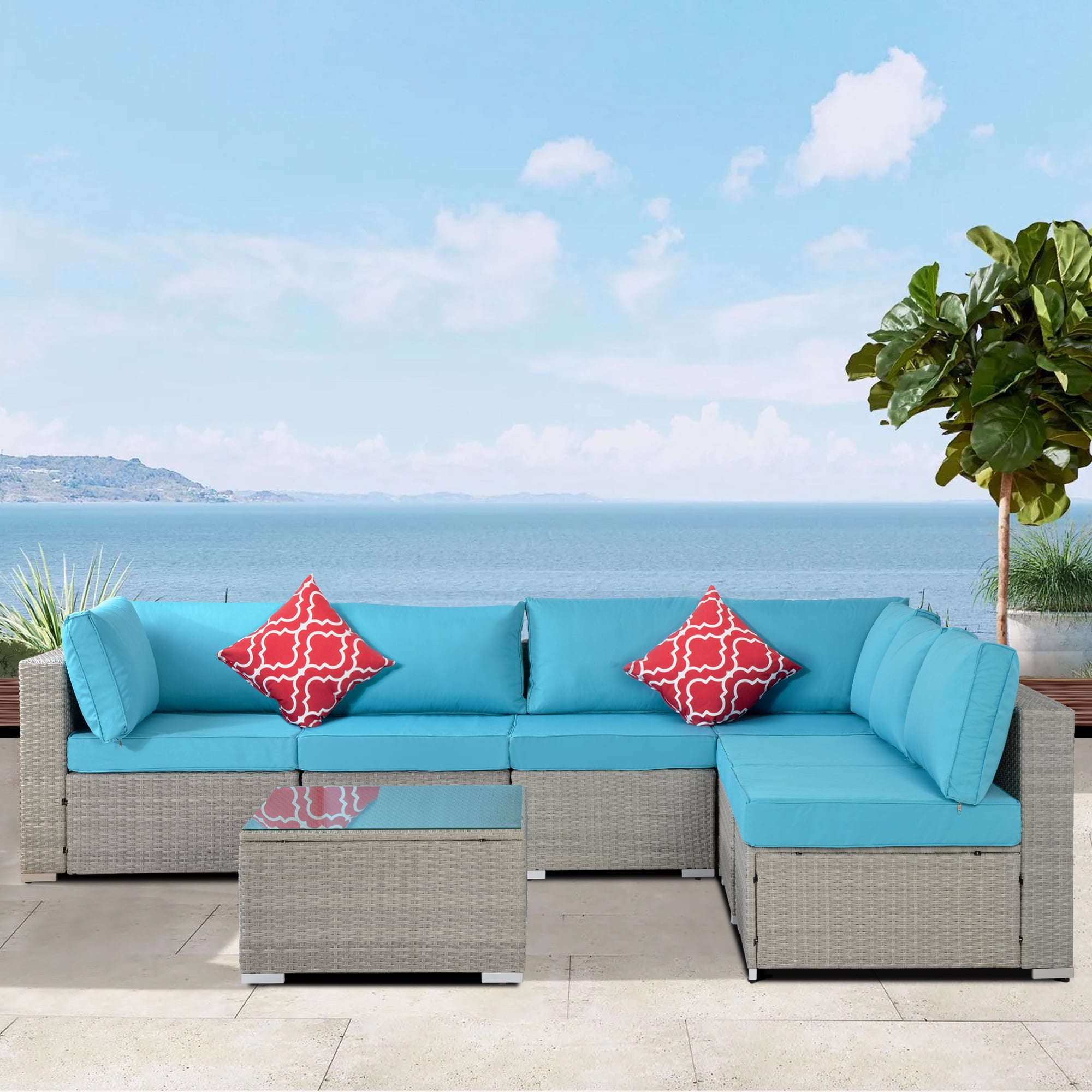 7pcs Outdoor Patio Furniture Btmway Pe Rattan Sectional Outdoor Patio Conversation Chairs Set Wicker Patio Sectional Sofa Chair For Outdoor Porch Garden With Pillow Cushion Table Blue R240 Walmart Com Walmart Com