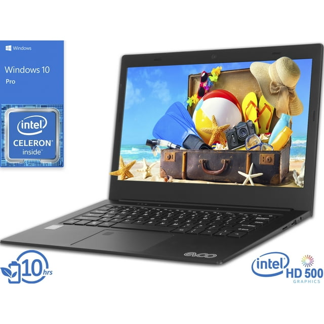 Refurbished EVOO Ultra Thin Notebook, 12.5" HD Display, Intel Celeron N3350 Upto 2.4GHz, 3GB RAM, 32GB eMMC, Mini HDMI, Card Reader, Wi-Fi, Bluetooth, Windows 10 Pro