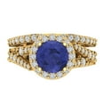 thumbnail image 2 of 2.32 ct Brilliant Round Cut Tanzanite 18K Yellow Gold Halo Solitaire with Accents Engagement Bridal Wedding Ring Band Set size 6, 2 of 7