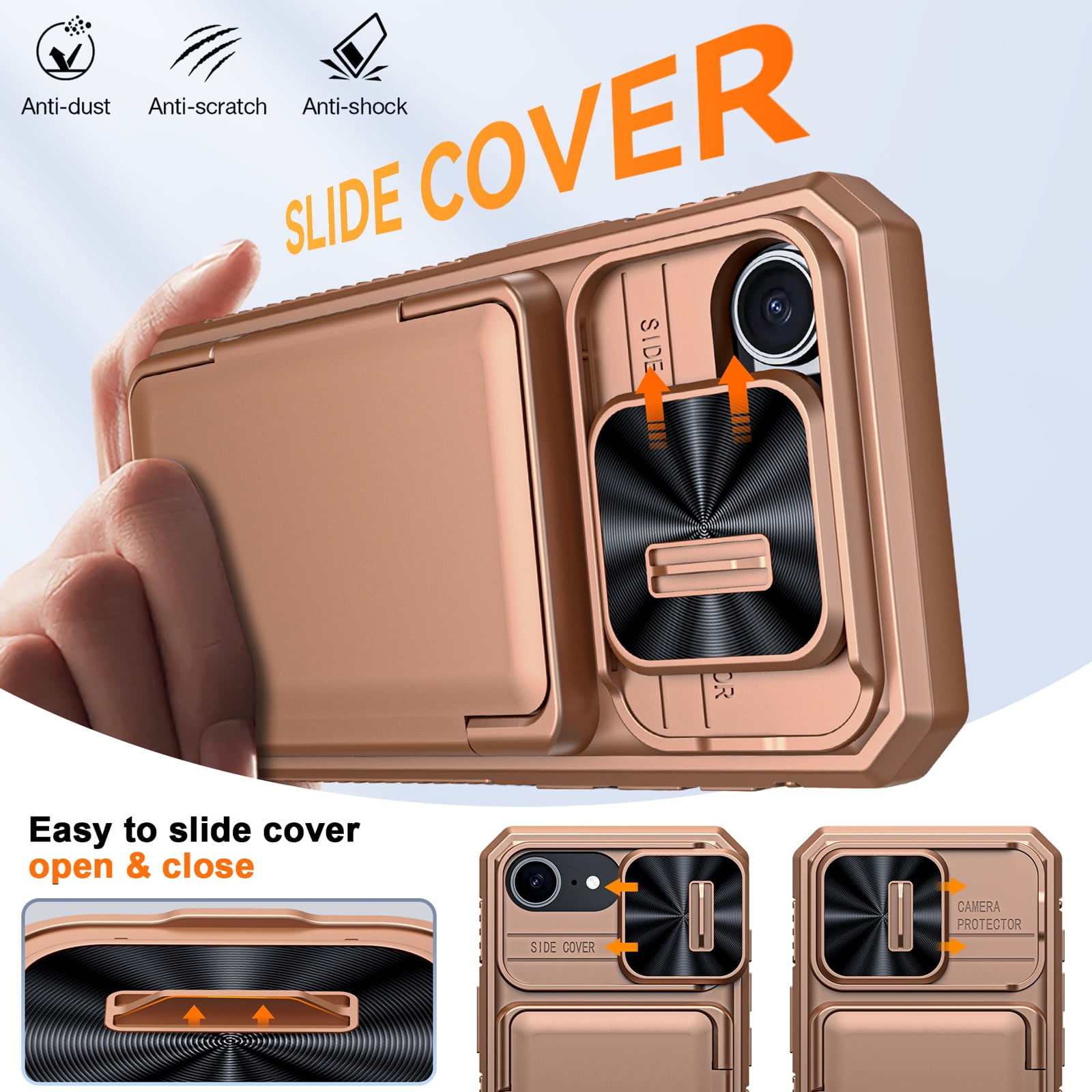 Vizvera for iPhone 16 E Case Wallet RFlD [Cards Holder][Camera Control][Camera Cover] Full Body Rugged Shockproof Silicone Protective Phone Case for iPhone 16 E-Gold