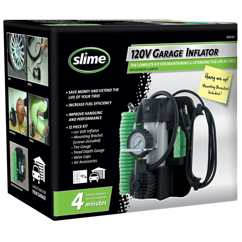 Slime 120V Garage Inflator Tire Compressor With Accessories Kit 40045
