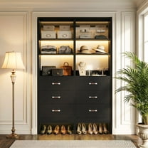 Aheaplus Twin Pack: 2x 96" Adjustable Closet Organizers with 6 Hanging Rods & 6 Wooden Drawers | Wall-Mounted System for Dual Spaces (5-8FT Each),Black