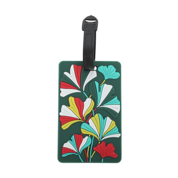 Unique Bargains 1 Pc Ginkgo Leaf Luggage Tag for Travelling Dark Green Soft Rubber