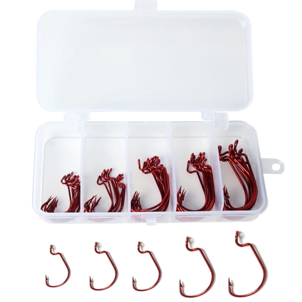 Anillos de guía 50 pcs gancho de pesca Desfase de gusanos gancho de alto carbono Acero gancho de pescado con caja de plástico