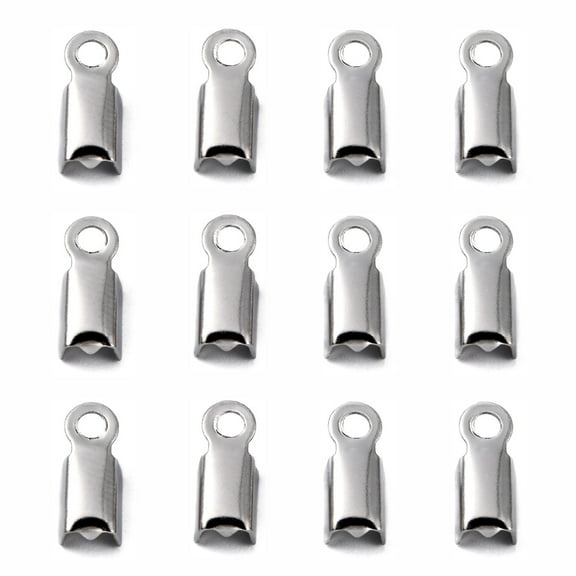 50pcs Tarnish Resistant 304 Stainless Steel Folding Crimp Ends Fold Over Crimp Cord Ends Stainless Steel color 9x4x3mm Hole: 2mm