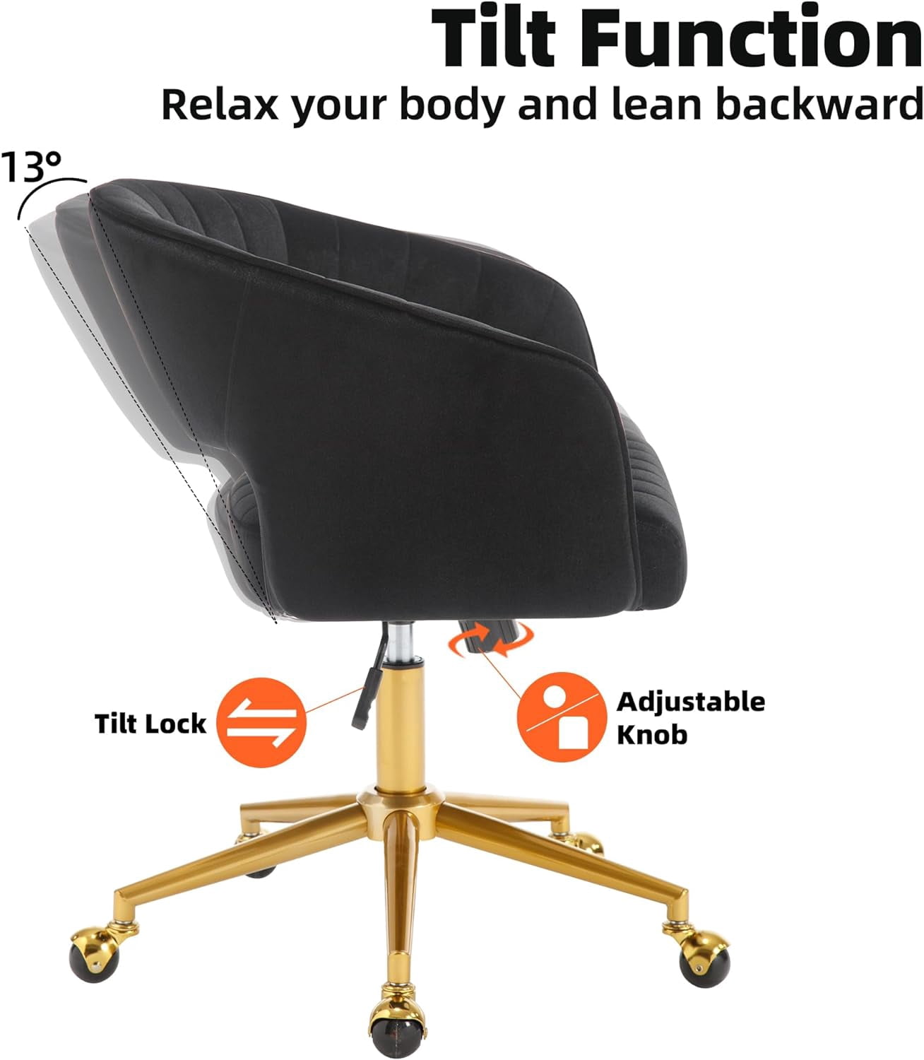 Westice Home Office Desk Chairs, Velvet Rolling Chair, Height Adjustable Swivel Vanity Chair, Ergonomic Chair for Study, Living Room Computer Room, Black