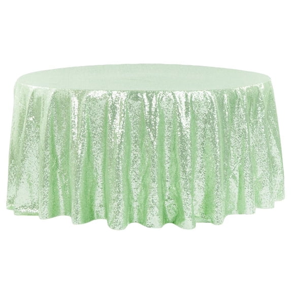 1 Pc, Glitz Sequins 120" Round Tablecloth - Mint Green For Wedding Ceremonies & Receptions, Bridal Showers, Baby Showers, Quinceaneras, Anniversary Parties, Or Special Event