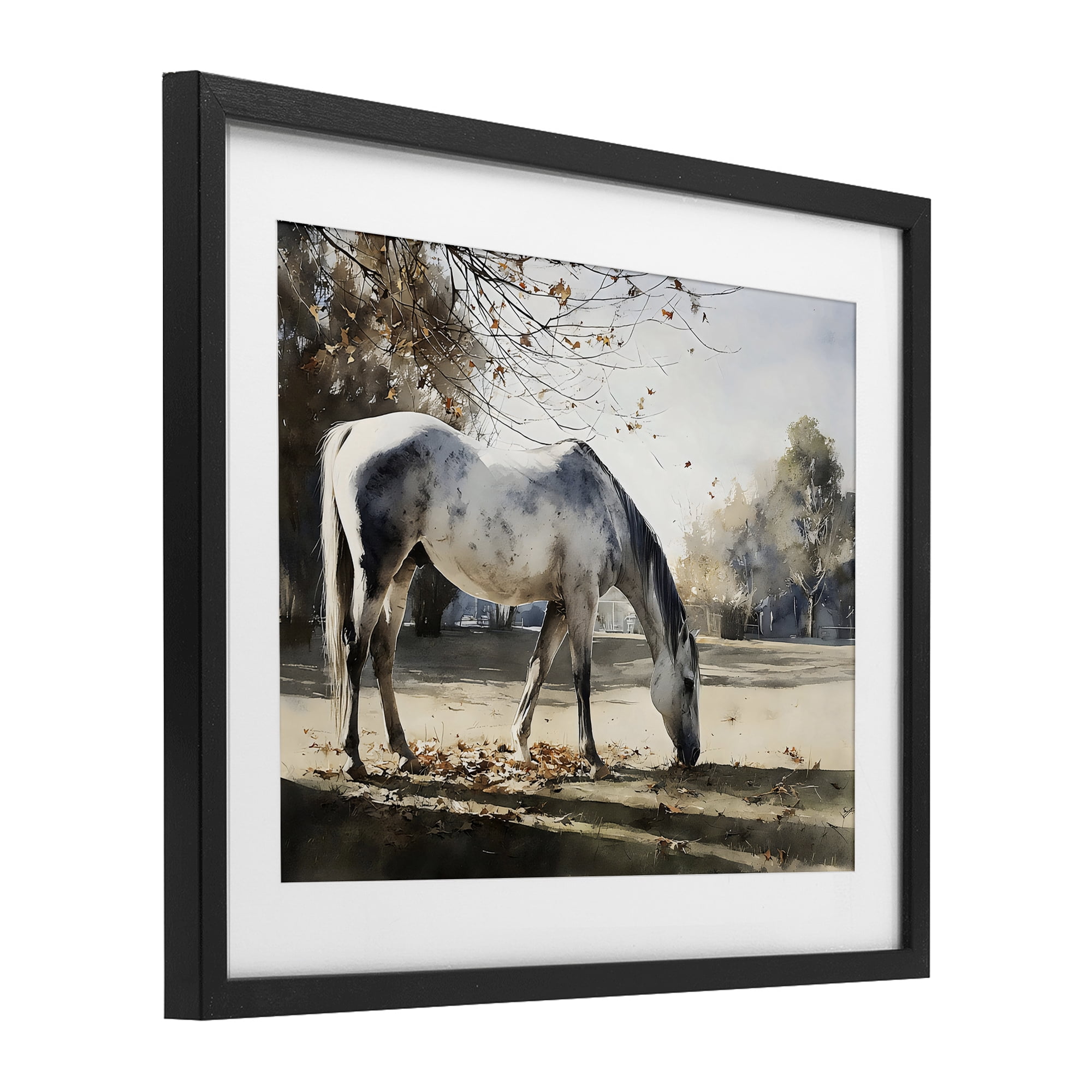 Stupell Industries Grey & White Mare Grazing Black Framed Print Under Glass, design by Franklyn Gregory