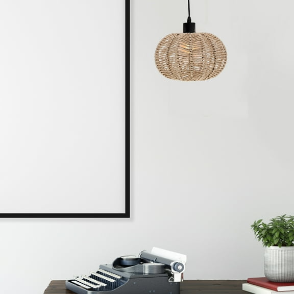 WEUVEB Wicker Ceiling Pendant Light Khaki Iron Frame for Tea Room, 1 Piece Decorative Hanging Lamp