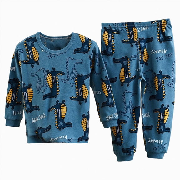 TOWED22 Toddler Boys Casual Fall 2Pcs Set Long Sleeve Print Pattern Pullover Tee Elastic Waist Joggers Soft Warm Outfits Clothes(Blue,18-24 M)
