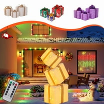 kcavykas Christmas Lighted Gift Box Set of 3 – Remote Control LED Holiday Decor, Multicolor PVC, Indoor/Outdoor Use, 5.1", 8.1", 10" Stacked Boxes, Battery Operated