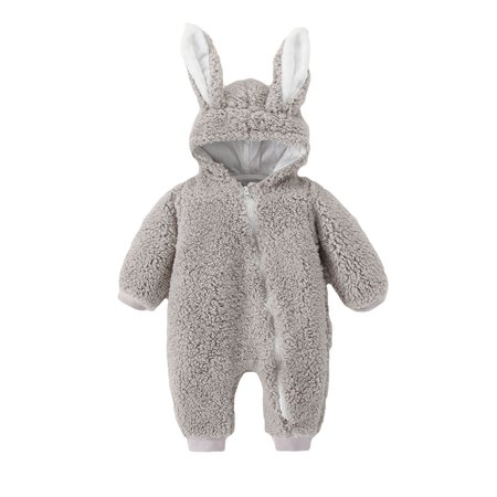 

EHTMSAK Newborn Infant Baby Toddler Long Sleeve Zip Up Hooded Romper for Girl Boy Cotton Winter Warm Fleece Clothes Jumpsuit Gray 0-24M 80