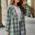 thumbnail image 4 of Women Long Sleeve Plaid Hooded Shirt Drawstring Button Up Shacket Jacket Chest Pockets Casual and Cozy, 4 of 7