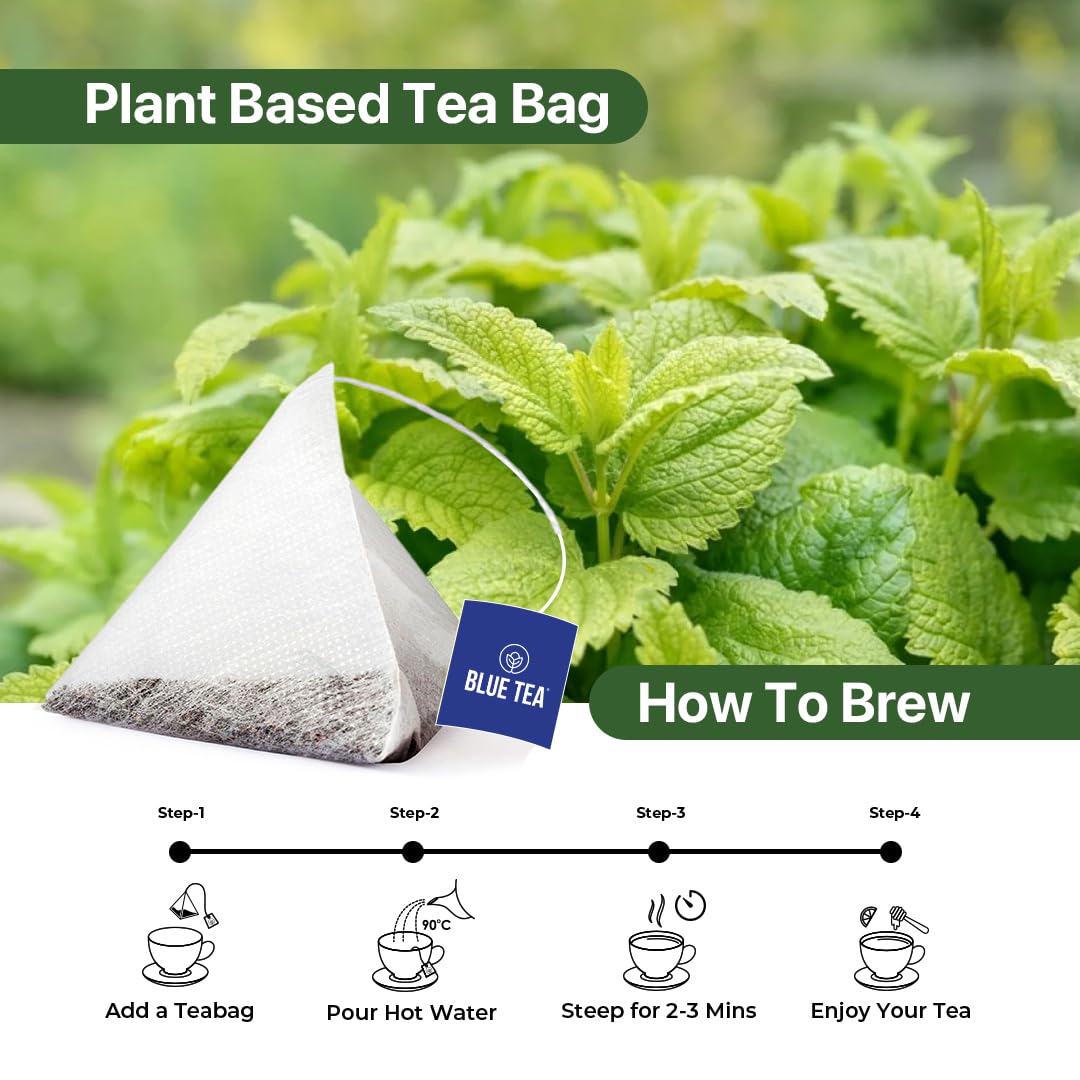 BLUE TEA Lemon Balm Tea, 100 Tea Bags, Caffeine-Free Herbal Tea, Vegan, Non-GMO