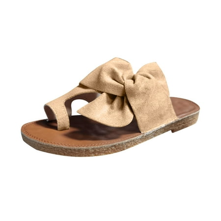 

YanHoo Slide Sandals for Women or Ladies Dressy Summer Casual Cute Bow Tie Knot On Top Strap Comfy Slip On Cork Foot Bed