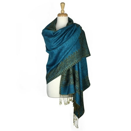 Layer Scarf - Paskmlna® Border Pattern Double Layered Reversible Woven Pashmina Shawl Scarf Wrap Stole #11
