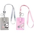 thumbnail image 2 of Cute Neck Pouch, Student ID Credit Card Case Holder Cartoon Shield Panda/Cat (Gray+Pink), 2 of 5