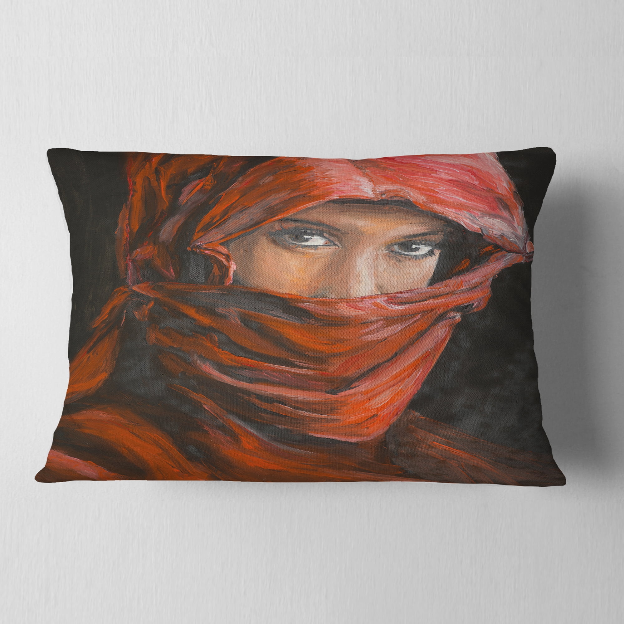 Designart Arabian Woman in Hijab - Portrait Throw Pillow - 12x20