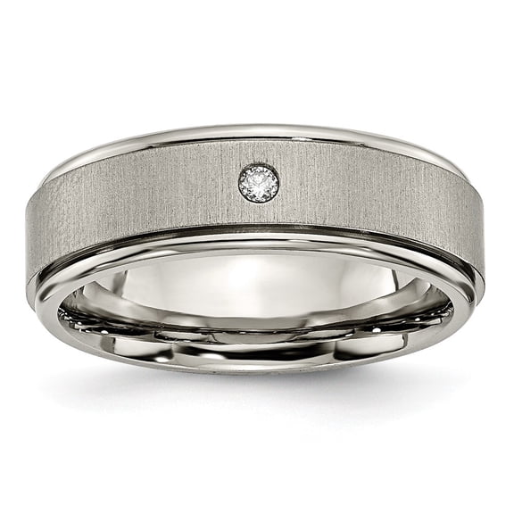 Grey Titanium Ring Band Wedding Diamond Round Brushed Polished 0.05ct. Rounded Edge
