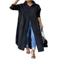 thumbnail image 2 of Manteau Trench Long Décontracté pour Femmes, Hauts, Couleur Unie, Manches Longues, Col à Revers Classique, Chemise Longue à Simple Boutonnage, 2 of 6