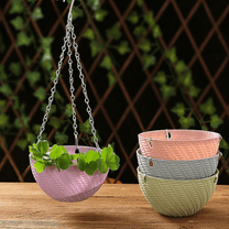 Bxaolu Hanging Planter Pot for Indoor Outdoor , 1 Pack Hanging Pot with Drainage Holes and Chain for Garden Porch Plants, Round Plastic Hanging Baskets for House Plants, Pink