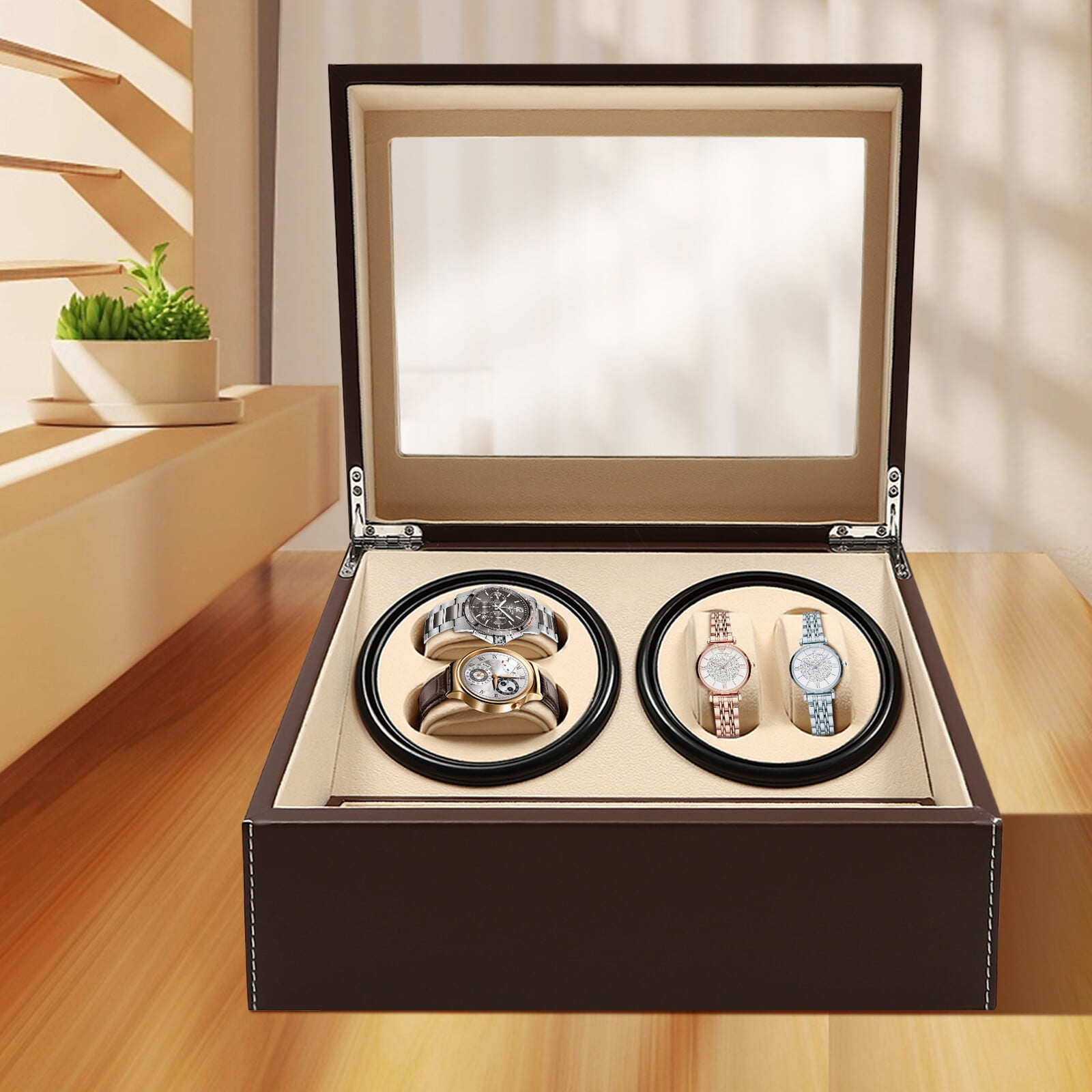 Automatic Watch Winder, Brown 4+6 Watch Display Box for Watch Stores 100-240V