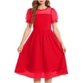 thumbnail image 5 of Fesfesfes Girls Mesh Polka Dot Dress with Puff Sleeves and Flowy Skirt Breathable A Line Party Dress for Big Kids Soft Round Neck Ruffle Cuff Casual and Formal Occasion(Red,10-12 Years), 5 of 5