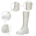 thumbnail image 3 of Rokment Vintage Platform Mid Calf Combat Boots for Women Mid Century Retro Leather Lace up Chunky Heeled Long Tall Dress Boots White Size 6.5, 3 of 5